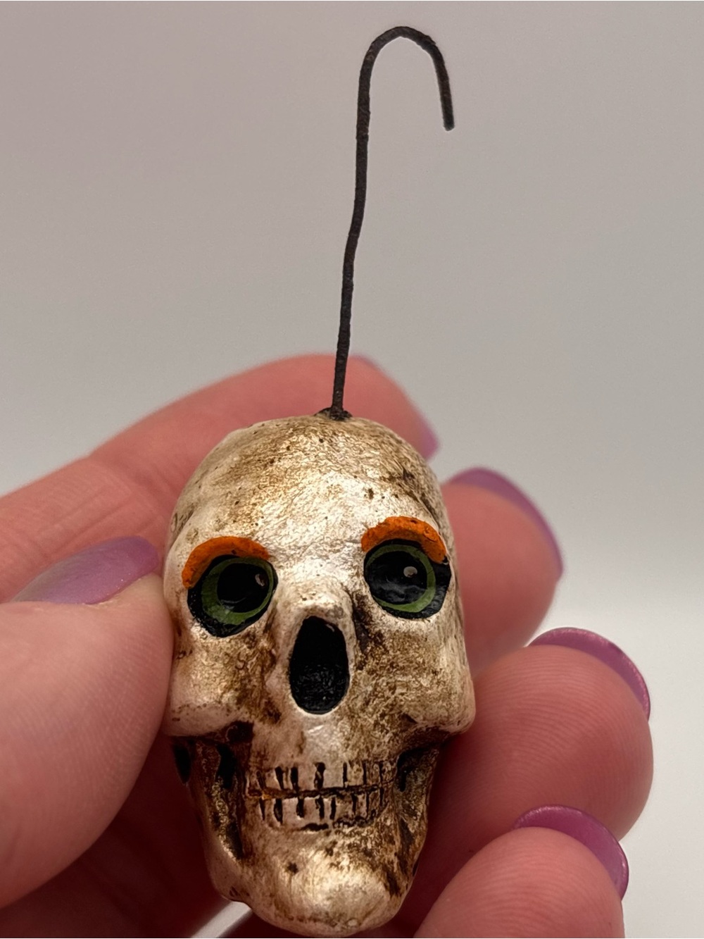 Vintage Halloween Ornament, Folk-Art Style Skull, Salem Collection
